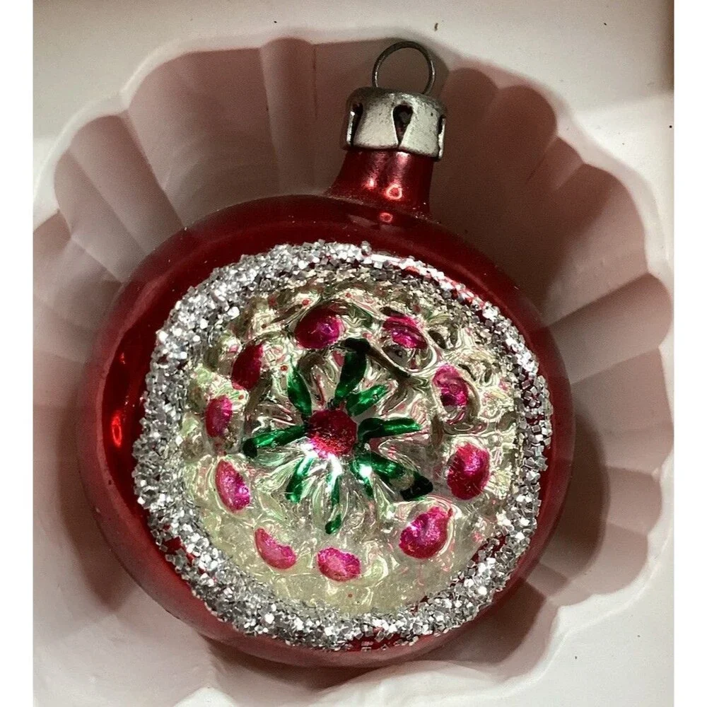 Indent Reflector Mercury Glass Christmas Ornaments Hand Painted Set of 6 Poland